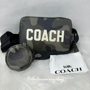 Coach Men Charter Crossbody Bag 19 With Camo Print & Coach Graphic CZ007 + Pouch